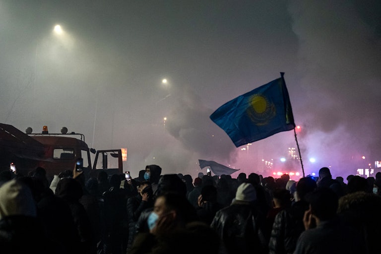 Police fired tear gas and stun grenades in a bid to break up an unprecedented thousands-strong march in Almaty, Kazakhstan's largest city, after protests that began over fuel prices threatened to spiral out of control.