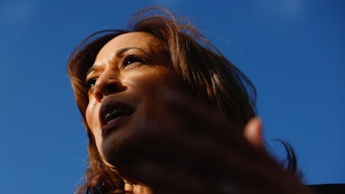 Kamala Harris speaks to reporters