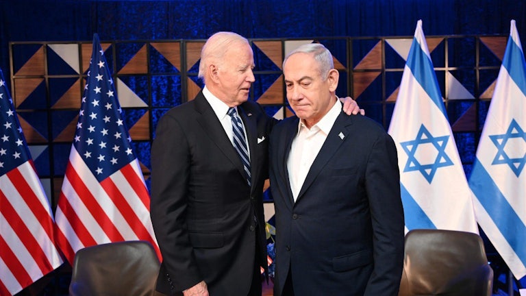 Biden and Israeli Prime Minister Benjamin Netanyahu during a meeting in Tel Aviv