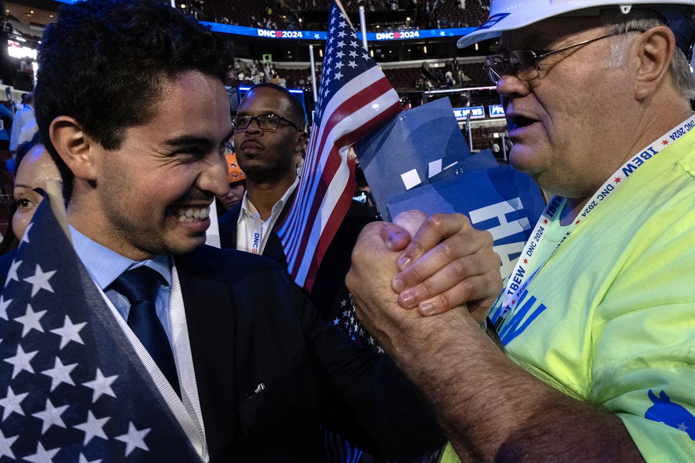 Two Democratic delegates celebrate