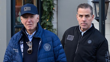Joe Biden and son Hunter step out of a bookstore in Nantucket, Massachusetts on November 29, 2024.