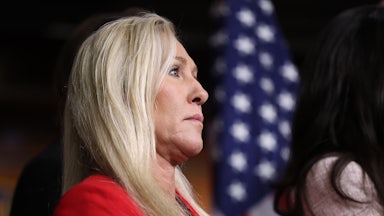 Marjorie Taylor Greene is seen in profile