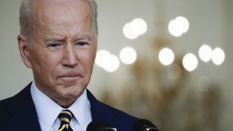 A close up of President Joe Biden's face.