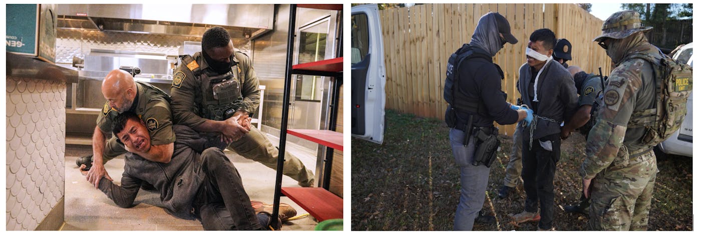 Two photos showing a person detained by U.S. Border Patrol agents in November during “Operation Charlotte’s Web,” an immigration enforcement surge across the Charlotte, North Carolina, region.Ryan Murphy/Getty Images (x2)