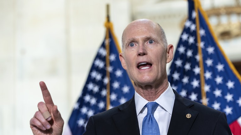 Rick Scott speaks during a news conference about inflation on Capitol Hill.