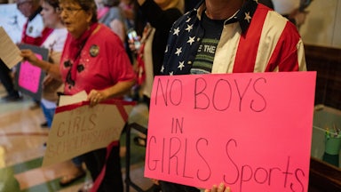 protesters at the Texas State Capitol support a bill banning trans student athletes