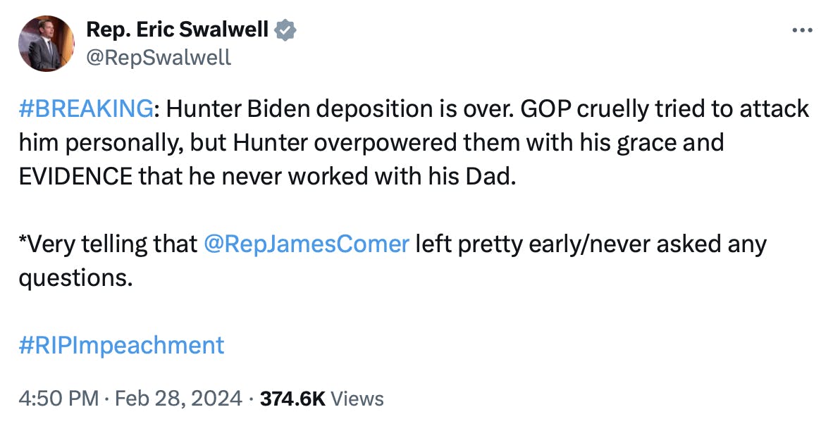 Tweet from Eric Swalwell