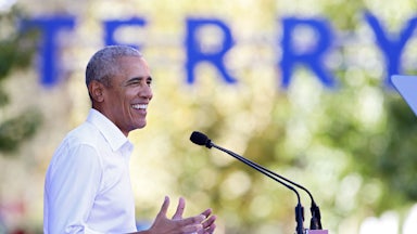 Former US President Barack Obama campaigns for Virginia Democratic gubernatorial candidate Terry McAuliffe at a campaign rally in Richmond, Virginia