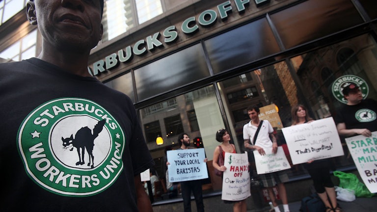 Starbucks baristas and supporters protest