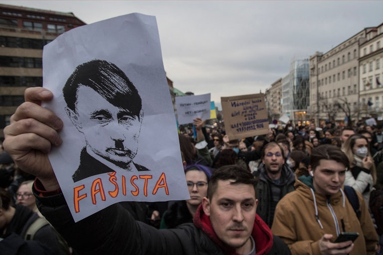 People in Prague, Czech Republic, demonstrate in support of Ukraine