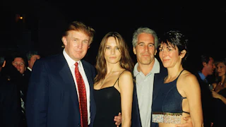 Donald Trump, Melania Trump, Jeffrey Epstein, and Ghislaine Maxwell stand next to each other