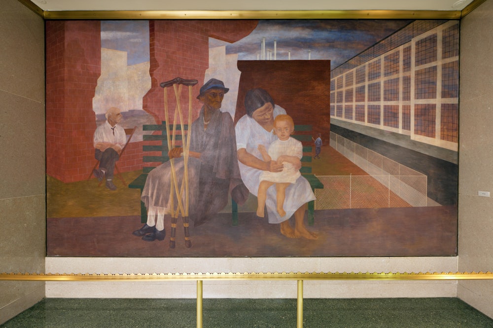 A detail from Ben Shahn’s mural “The Meaning of Social Security”, at the Wilbur J. Cohen Federal Building, Washington D.C.