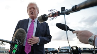 Donald Trump speaks to reporters