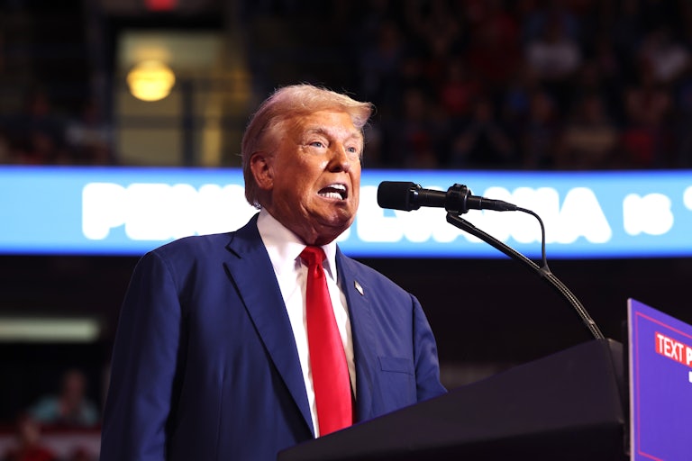 Donald Trump speaks during a campaign event