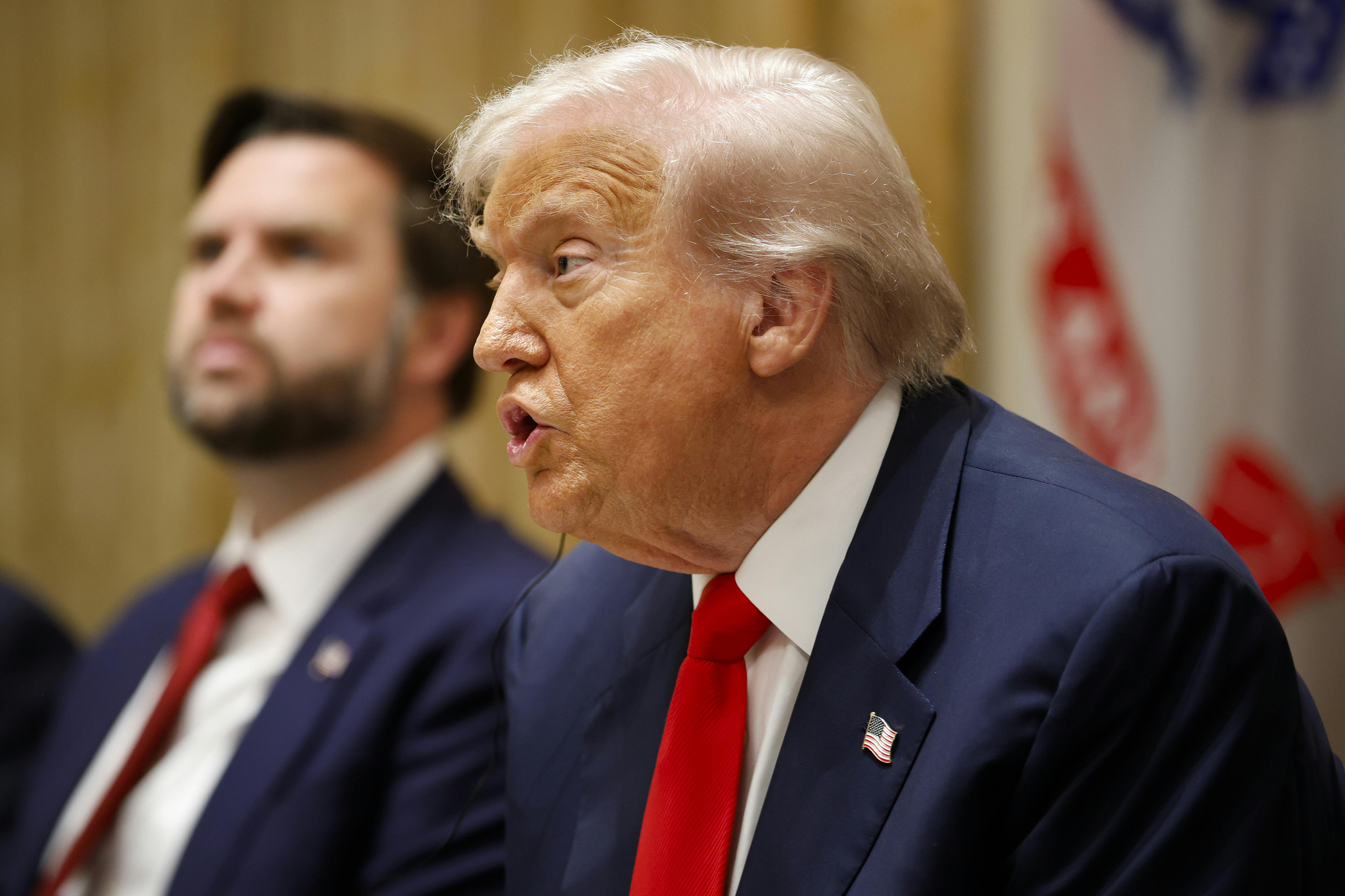 Donald Trump speaks during a press conference