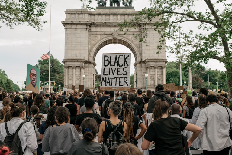 Supporters of the Black Lives Matter movement gather in Washington Square Park.