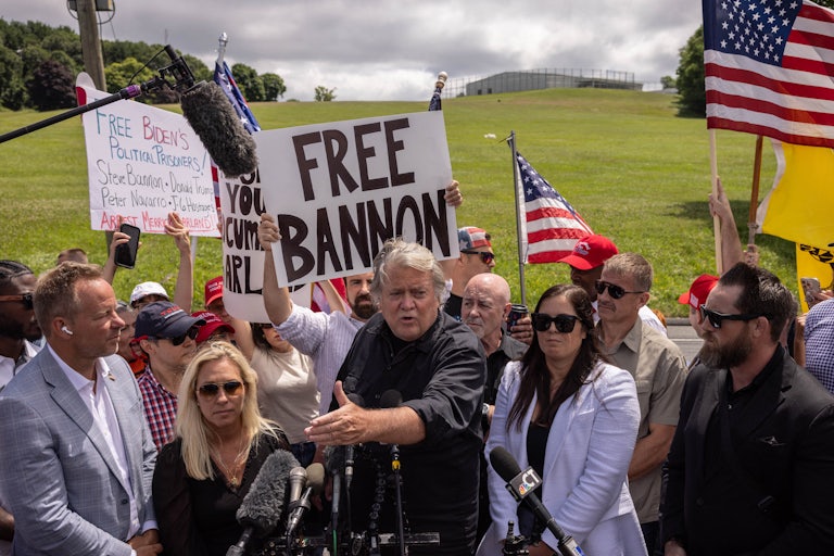 Steve Bannon and Marjorie TAylor Greene hold a press conference