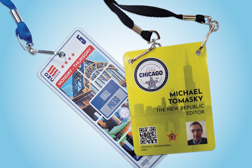 A photograph of Editor Michael Tomasky's DNC convention credentials