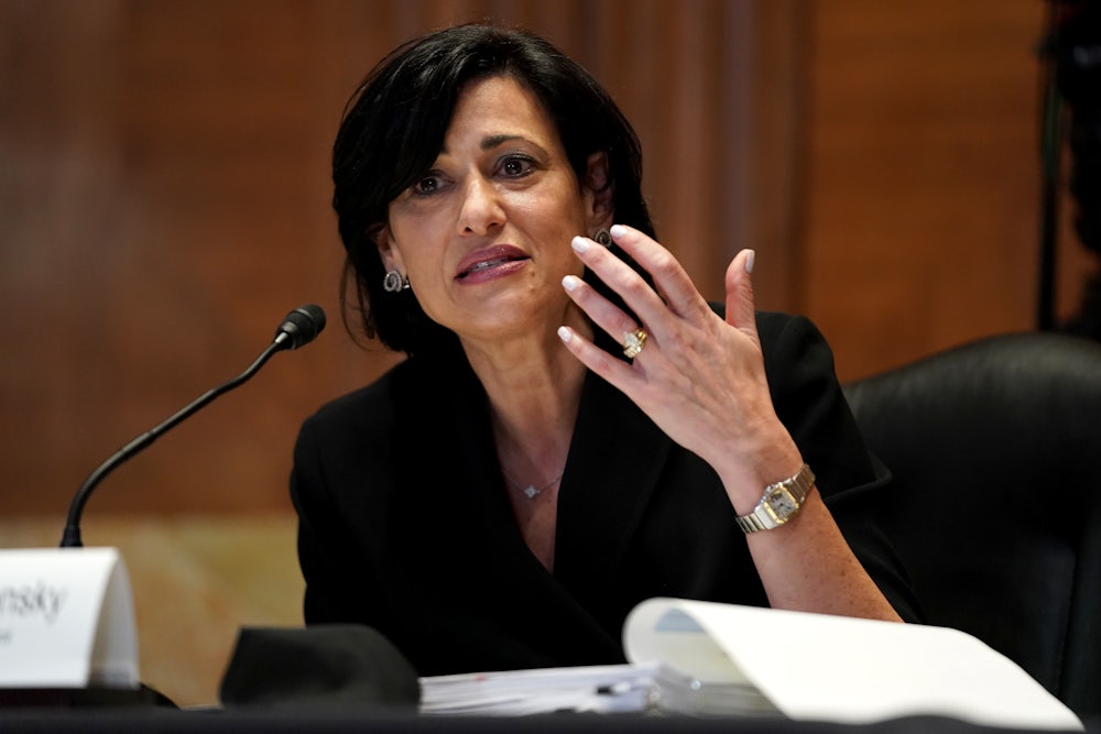 Dr. Rochelle Walensky gestures while speaking.