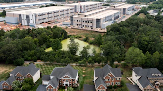 An Amazon Web Services data center is located near single-family homes in Stone Ridge, Virginia