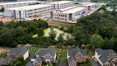 An Amazon Web Services data center is located near single-family homes in Stone Ridge, Virginia