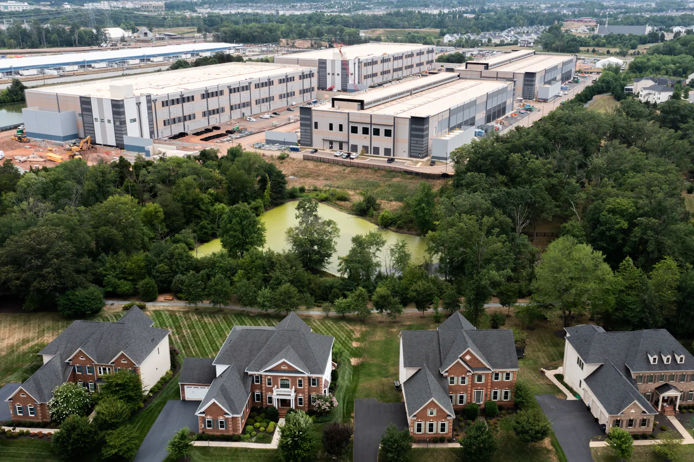 Amazon Web Services data center in Stone Ridge, Virginia, in July 2024 In an aerial view, an Amazon Web Services data center is shown situated near single-family homes in July 2024, in Stone Ridge, Virginia. 