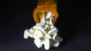Oxycodone pain pills prescribed for a patient with chronic pain lie on display