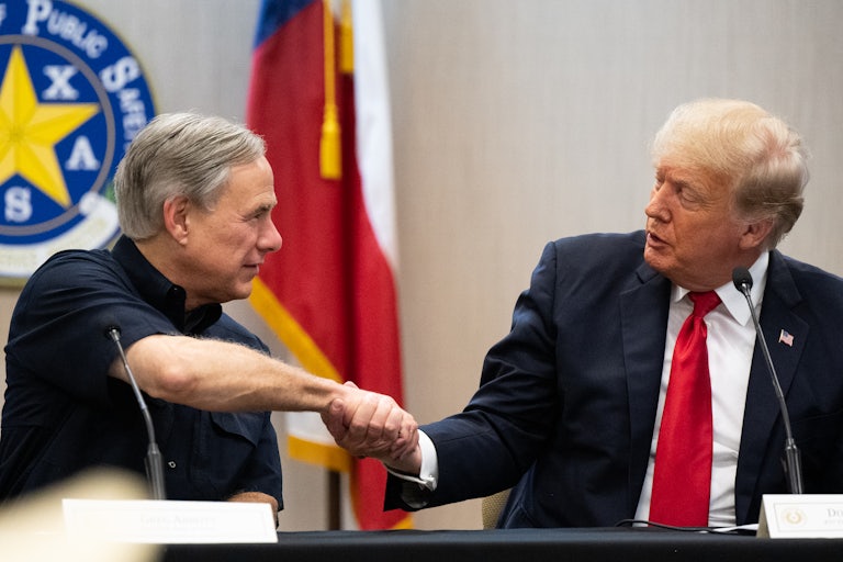 Donald Trump shakes Greg Abbott's hand