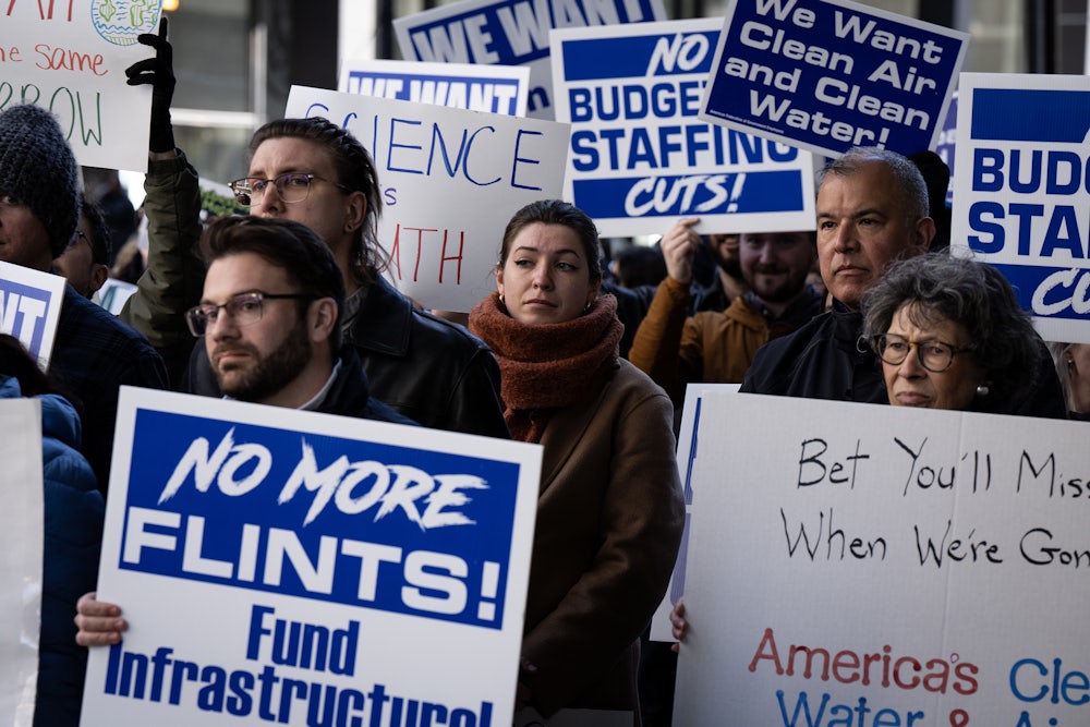 Environmental Protection Agency employees from the Chicago area rally against attacks on the agency by the Trump administration, outside the Metcalfe Federal Building, March 25, 2025, in Chicago.