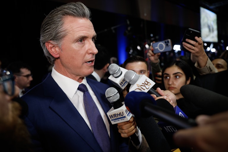 California Governor Gavin Newsom speaks to the press