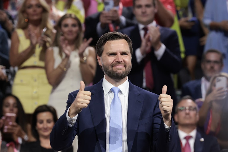 J.D. Vance smiles at the RNC and gives two thumbs up