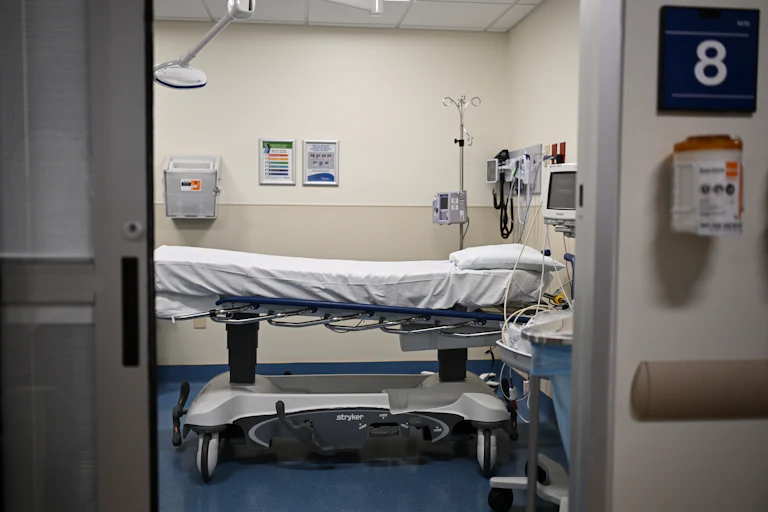 An empty hospital bed