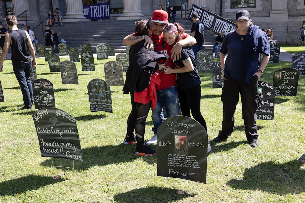 Friends and family members of people who have died from overdoses in Broome County gather for an annual memorial in downtown Binghamton, New York.