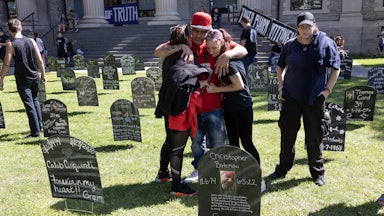 Friends and family members of people who have died from overdoses in Broome County gather for an annual memorial in downtown Binghamton, New York.