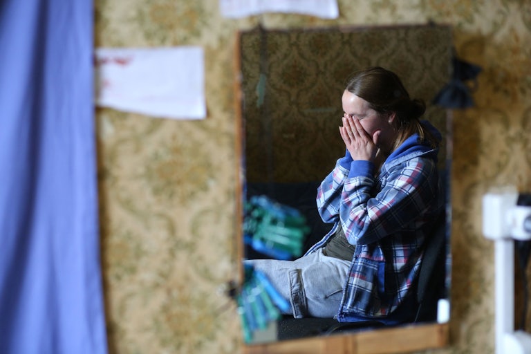 An internally displaced woman from the Donetsk region in eastern Ukraine