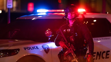 Police officers at the scene of a shooting at Brown University in Providence, Rhode Island.