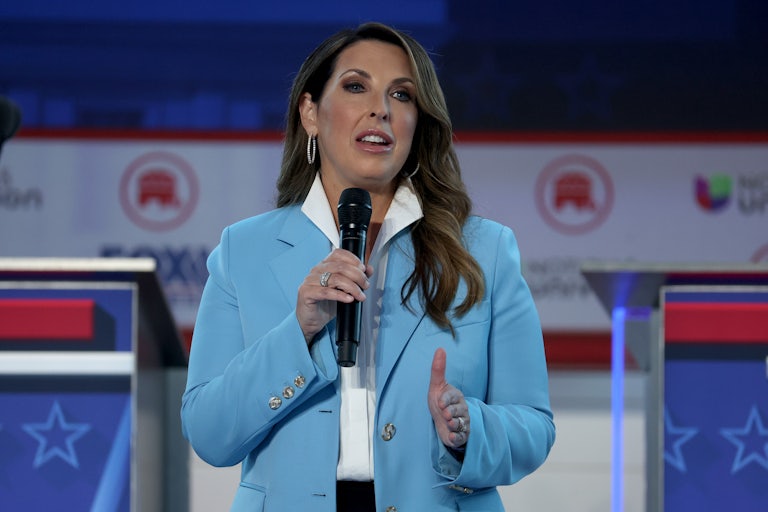 RNC chair Ronna McDaniel speaking at a Republican debate