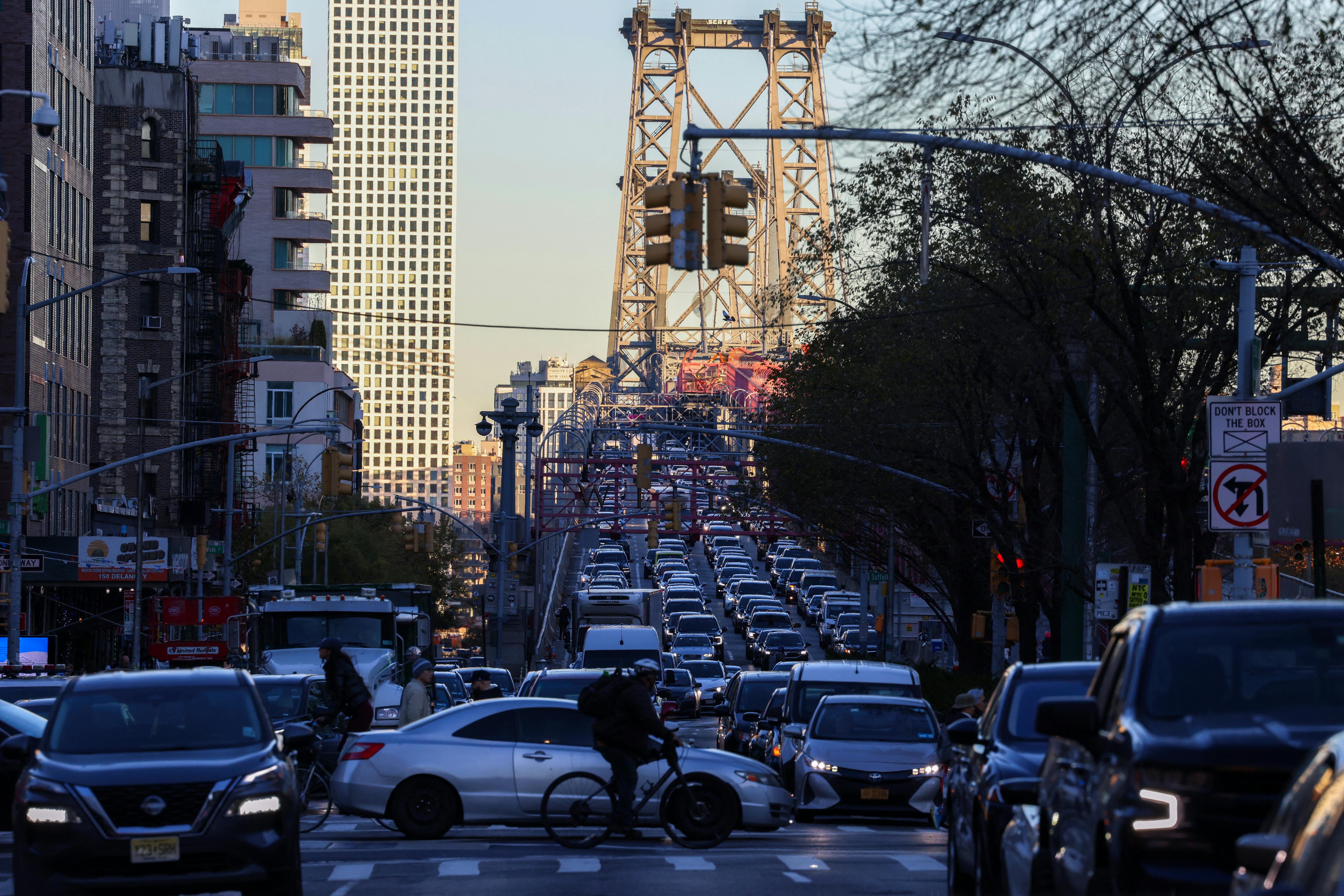 This picture shows traffic gridlock at an intersection.
