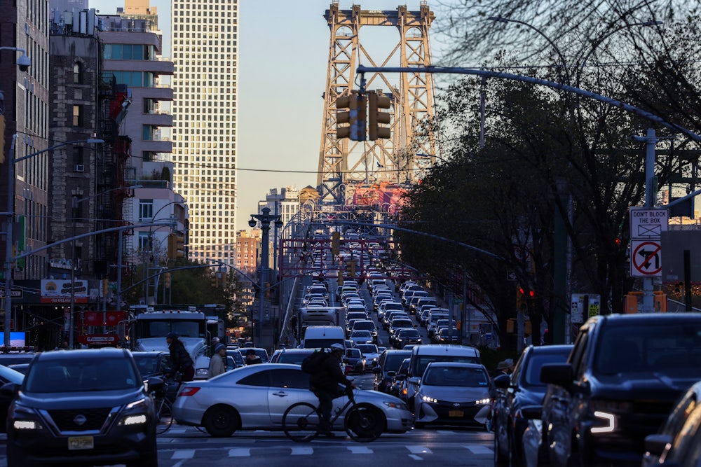 This picture shows traffic gridlock at an intersection.