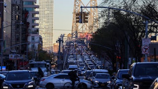 This picture shows traffic gridlock at an intersection.