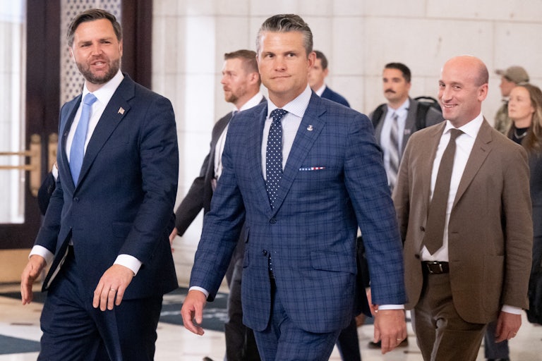 Vice President JD Vance, Defense Secretary Pete Hegseth, and Stephen Miller walk in Union Station in Washington, D.C.