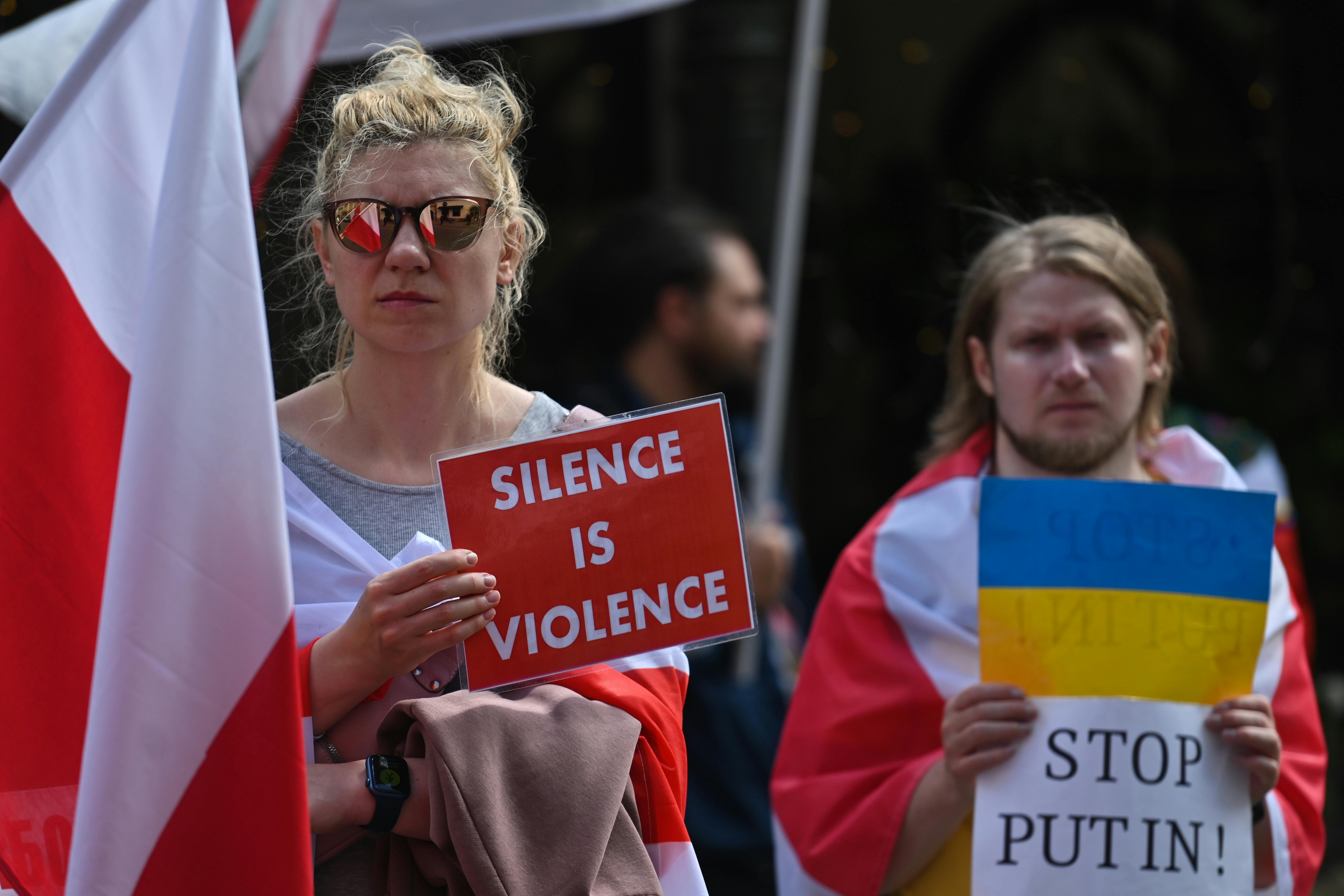 A demonstration in support of Ukraine in Krakow, Poland