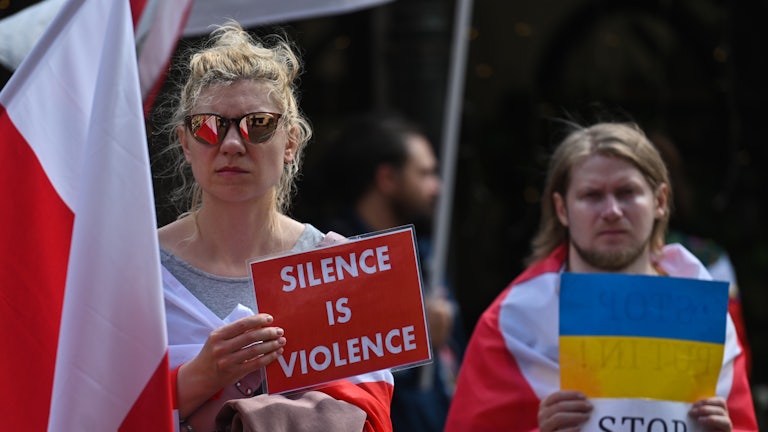 A demonstration in support of Ukraine in Krakow, Poland