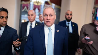 Representative Steve Scalise speaks to reporters in the Capitol.