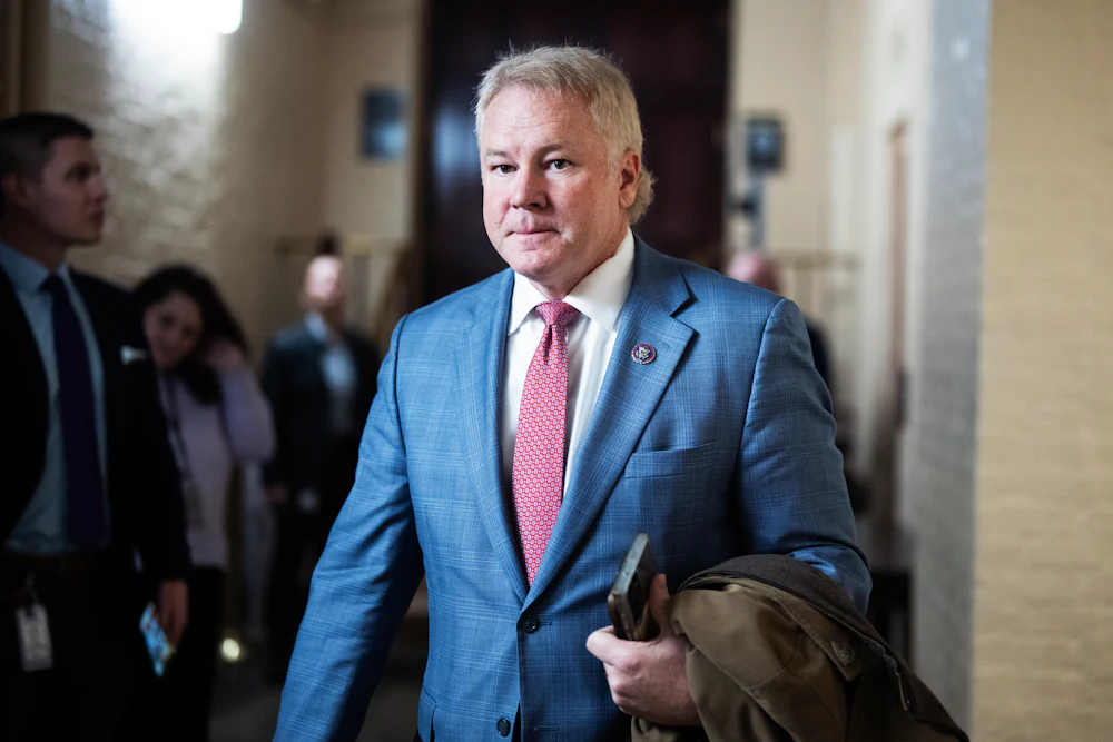 Rep. Warren Davidson, R-Ohio, leaves a meeting of the House Republican Conference in the U.S. Capitol.