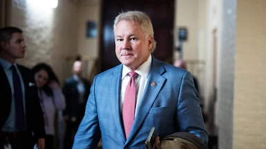 Rep. Warren Davidson, R-Ohio, leaves a meeting of the House Republican Conference in the U.S. Capitol.