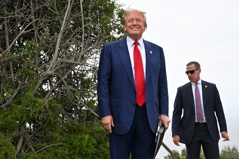 Donald Trump smiles at reporters before a press conference