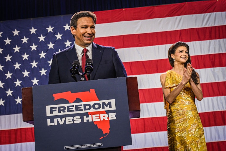 DeSantis with his wife, Casey, at the Tampa Convention Center 