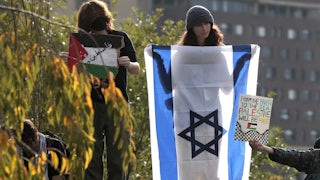 Pro-Palestinian and pro-Israeli protesters at the University of Massachusetts Amherst in October