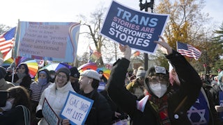 Hundreds of trans men and women, activists and supporters rally outside of the Supreme Court of the United States in Washington, DC on December 04, 2024.